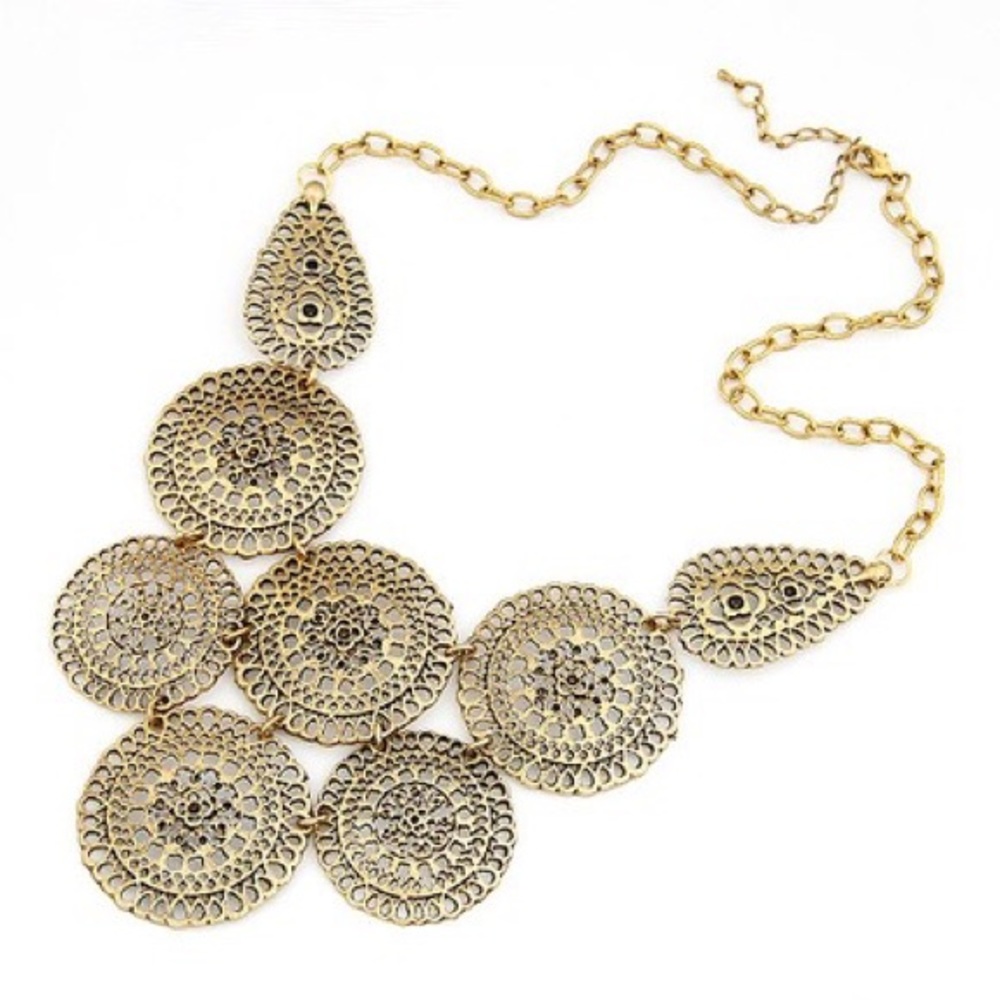 Gold Medallion Statement Necklace
